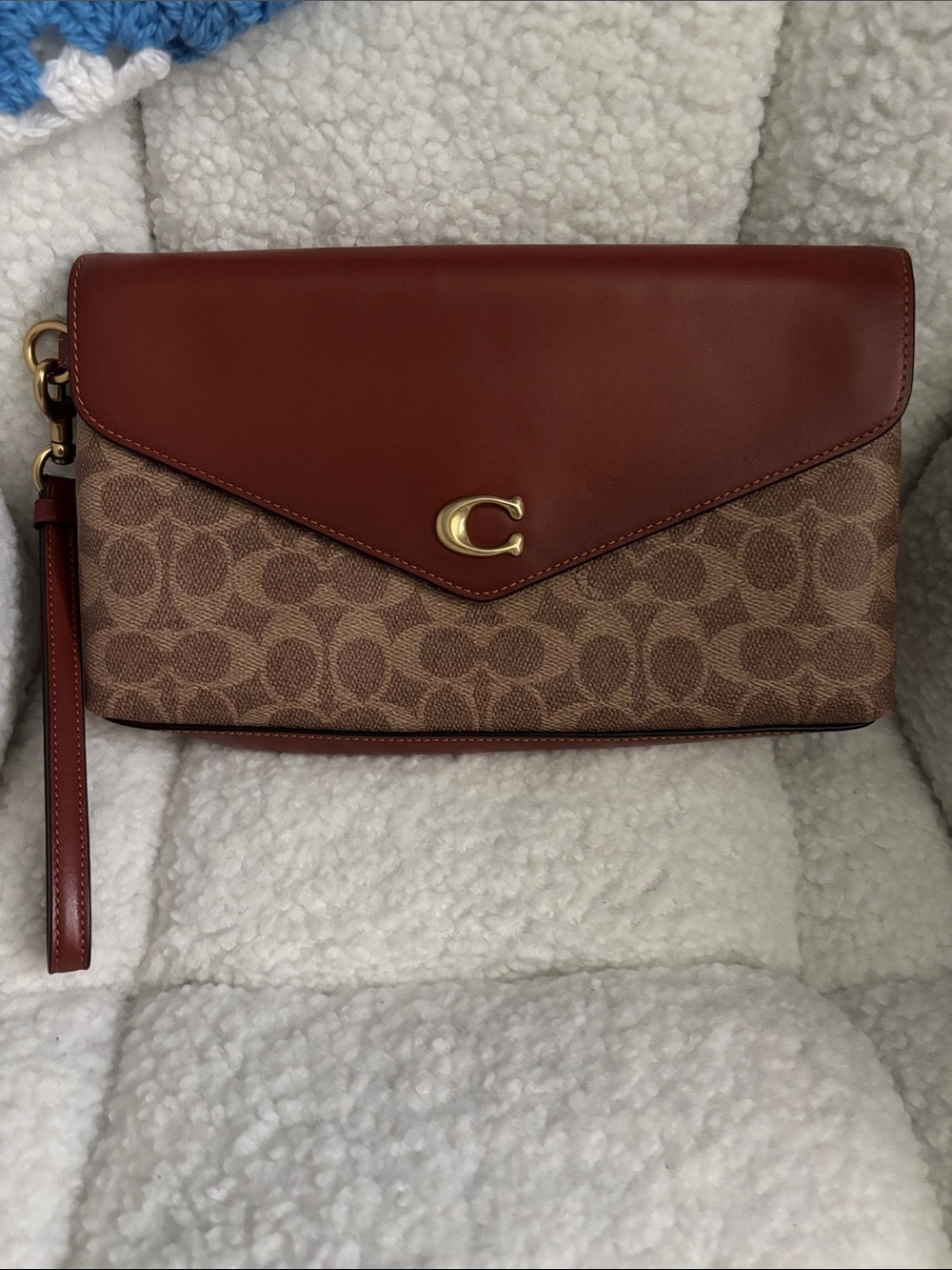 Coach Brown Signature Canvas and Cognac Leather Wristlet Clutch